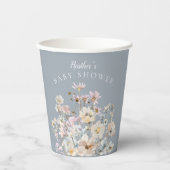 Dusty Blue Wildflower Baby Shower  Pappbecher (Vorderseite)