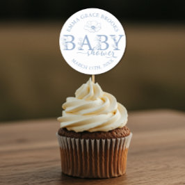 Dusty Blue Wildflower Baby Shower Runder Aufkleber