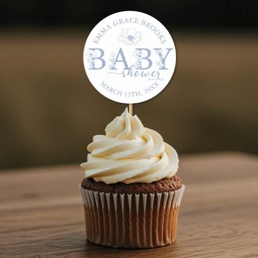 Dusty Blue Wildflower Baby Shower Runder Aufkleber