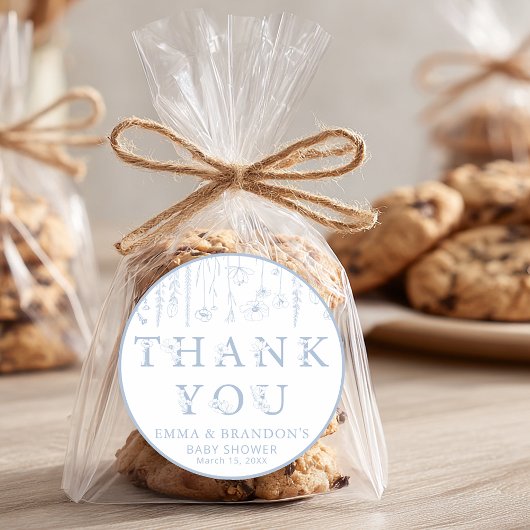 Dusty Blue Wildflower Baby Shower Thank You Runder Aufkleber