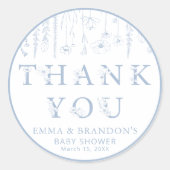 Dusty Blue Wildflower Baby Shower Thank You  Runder Aufkleber (Vorderseite)