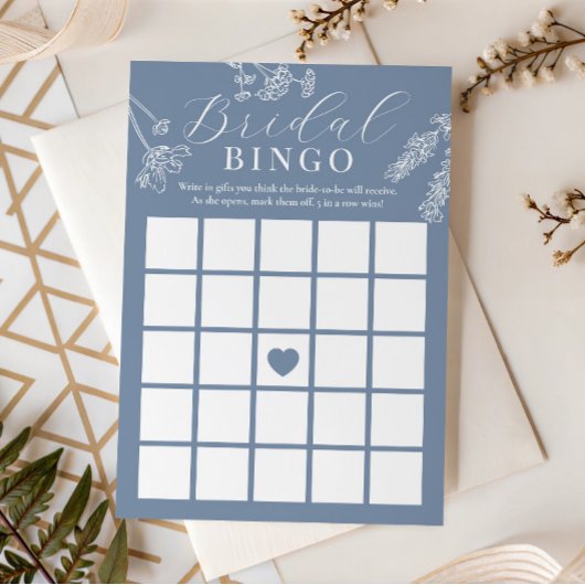 Dusty Blue Wildflower Bridal Shower Gift Bingo Einladung