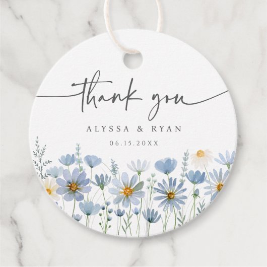 Dusty Blue Wildflower Floral Wedding Geschenkanhänger (Vorderseite)