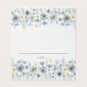 Dusty Blue Wildflower Floral Wedding Place Card (Außenseite Aufgefaltet)