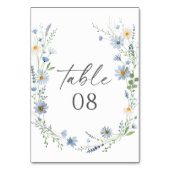 Dusty Blue Wildflower Floral Wedding Tischnummer (Vorderseite)