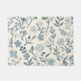 Dusty Blue Wildflower Meadow Botanical Pattern Fußmatte