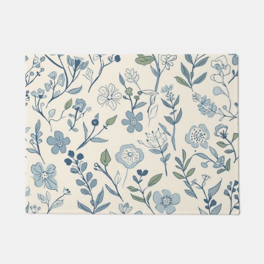Dusty Blue Wildflower Meadow Botanical Pattern Fußmatte (Vorderseite)