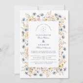 Dusty Blue Wildflower Meadow Wedding Einladung (Vorderseite)
