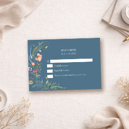 Dusty Blue Wildflower Meadow Wedding RSVP Card Karte
