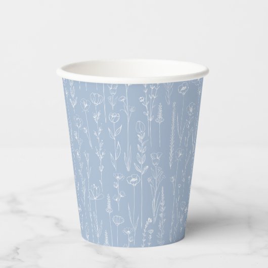 Dusty Blue Wildflower Party Cup | Botanical Pappbecher (Vorderseite)