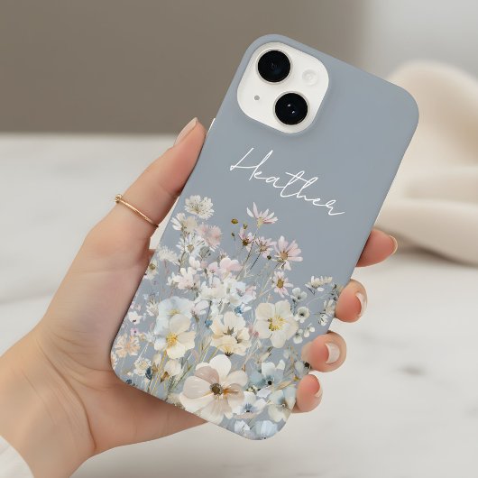 Dusty Blue Wildflower Personalized  iPhone Hülle
