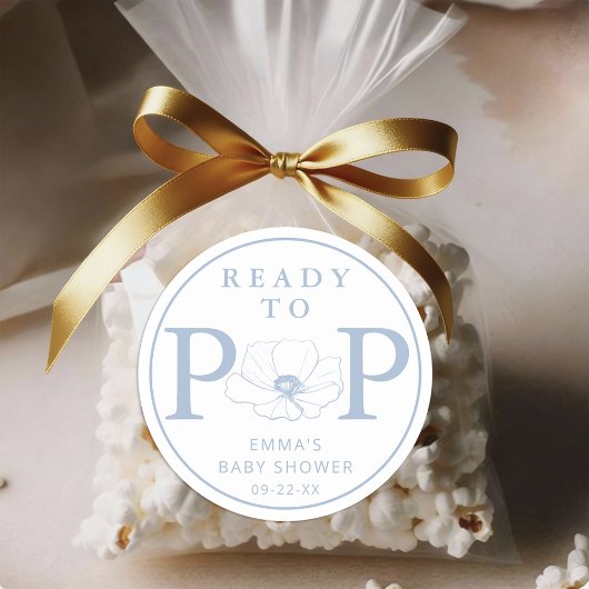 Dusty Blue Wildflower Ready to Pop Baby Shower Runder Aufkleber