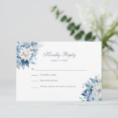 Dusty Blue Wildflower Wedding RSVP White Back Karte (Stehend Vorderseite)