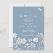 Dusty blue wildflowers boho wedding einladung (Vorderseite)