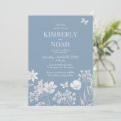 Dusty blue wildflowers boho wedding einladung (Stehend Vorderseite)
