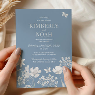 Dusty blue wildflowers boho wedding einladung