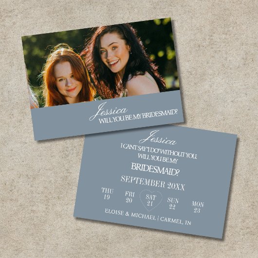 Dusty Blue Will You Be My Bridesmaid Proposal Card Einladung