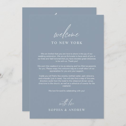Dusty Blue Willkommens-Tour Dankeschön Karte (Vorne/Hinten)