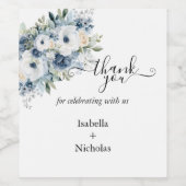 Dusty Blue Wine Flasche Danke-Label Weinetikett (Einzelnes Label)