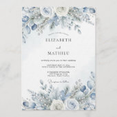 Dusty Blue Winter Bloom Wedding Einladung (Vorderseite)