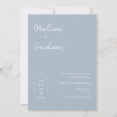 Dusty Blue Winter Boho Minimalistisch Wedding QR C Einladung (Vorderseite)