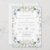 Dusty Blue Winter Floral Frame Wedding Einladung (Vorderseite)