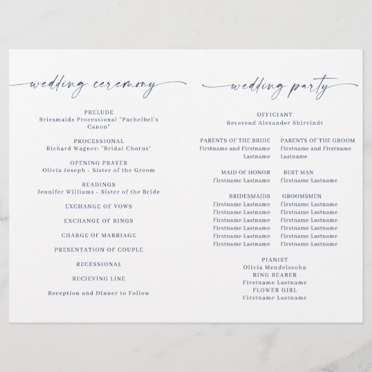 Dusty Blue Winter Foliage Wedding Zeremony Program (Rückseite)