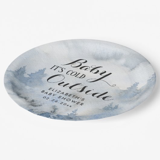  Dusty Blue Winter Forest - Baby It's Cold Outside Pappteller (Schrägansicht)