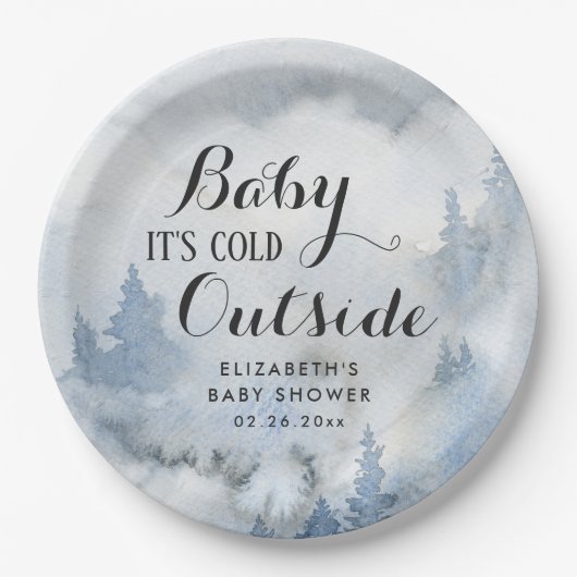 Dusty Blue Winter Forest - Baby It's Cold Outside Pappteller (Vorderseite)