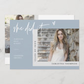 Dusty Blue Winter Modern Sie tat es Grand Foto Einladung (Vorne/Hinten)