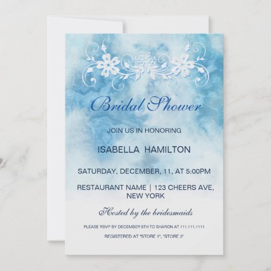 Dusty Blue Winter Script Calligraphy Brautparty Einladung (Vorderseite)