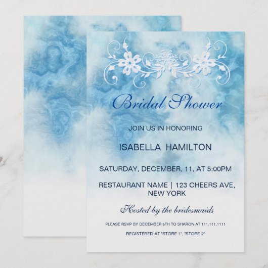 Dusty Blue Winter Script Calligraphy Brautparty Einladung (Vorne/Hinten)
