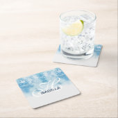 Dusty Blue Winter Script Calligraphy Monogram Rechteckiger Pappuntersetzer (Vor Ort)