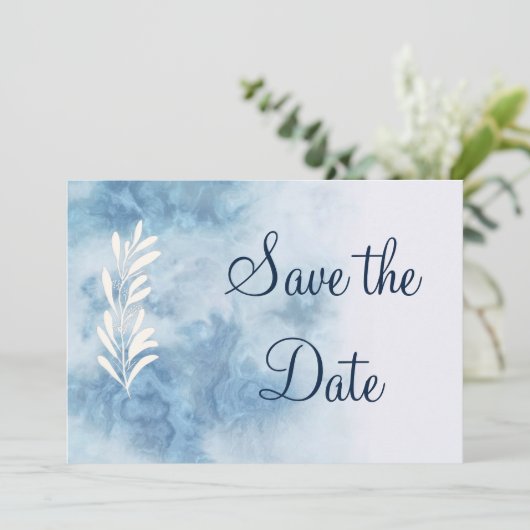 Dusty Blue Winter Script Calligraphy Save the Date (Stehend Vorderseite)