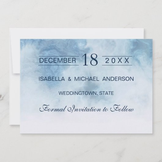 Dusty Blue Winter Script Calligraphy Save the Date (Rückseite)