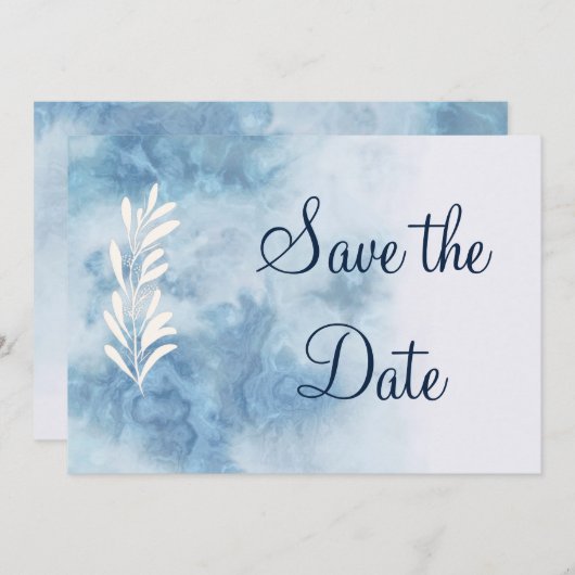 Dusty Blue Winter Script Calligraphy Save the Date (Vorne/Hinten)