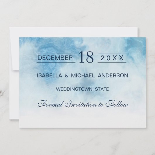Dusty Blue Winter Script Calligraphy Save the Date (Rückseite)