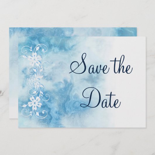 Dusty Blue Winter Script Calligraphy Save the Date (Vorne/Hinten)