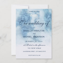 Dusty Blue Winter Script Calligraphy White Branch Einladung