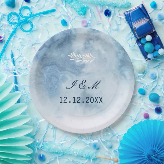 Dusty Blue Winter Script Calligraphy White Branch Pappteller (Party)