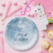 Dusty Blue Winter Script Calligraphy White Branch Pappteller (Party)