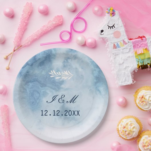 Dusty Blue Winter Script Calligraphy White Branch Pappteller (Party)