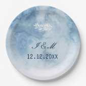 Dusty Blue Winter Script Calligraphy White Branch Pappteller (Vorderseite)