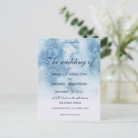 Dusty Blue Winter Script Calligraphy White Branch Postkarte (Stehend Vorderseite)