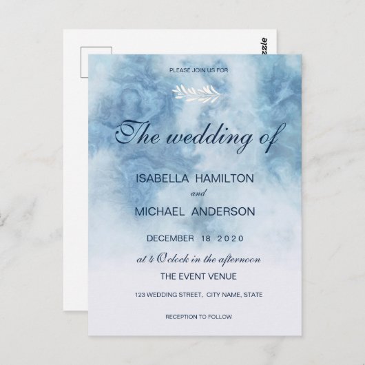 Dusty Blue Winter Script Calligraphy White Branch Postkarte (Vorne/Hinten)