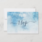 Dusty Blue Winter Script Calligraphy White Branch RSVP Karte (Vorderseite)