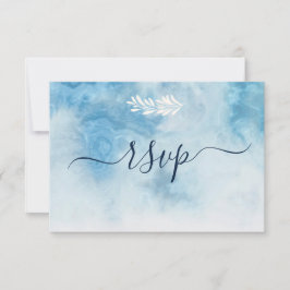 Dusty Blue Winter Script Calligraphy White Branch RSVP Karte