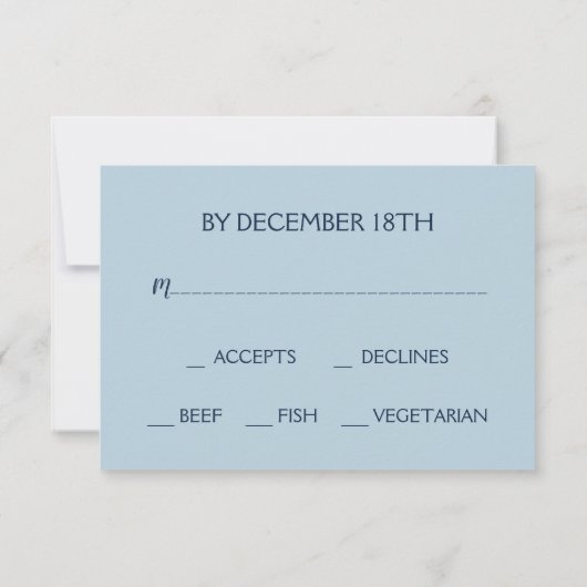 Dusty Blue Winter Script Calligraphy White Branch RSVP Karte (Rückseite)