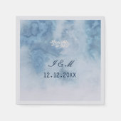 Dusty Blue Winter Script Calligraphy White Branch Serviette (Vorderseite)