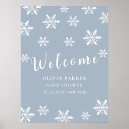 Dusty Blue Winter Snow Baby Dusche Willkommenspend Poster